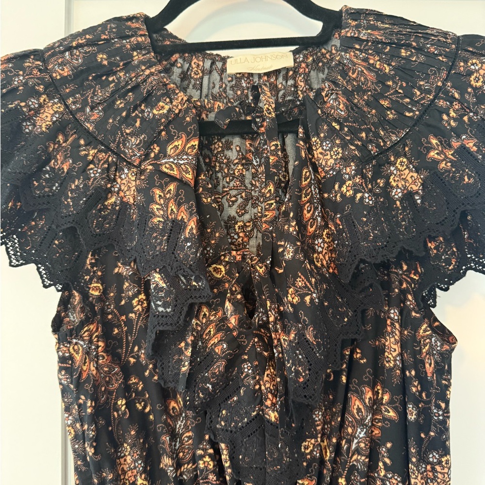 Ulla Johnson Black and Brown Floral Midi Dress - Picture 6 of 14